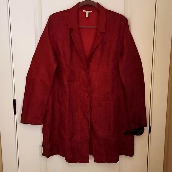 Deep Red Eileen Fisher Longline Linen Blazer - Picture 1 of 3